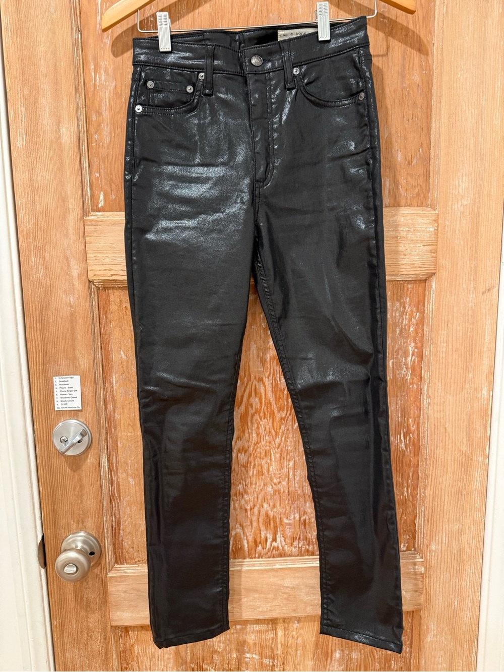 Rag & Bone Black Coated Straight Leg Pants faux leather black size 26